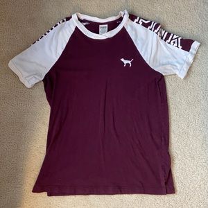 PINK Brand Size Small Maroon & White Short-Sleeve Tee
